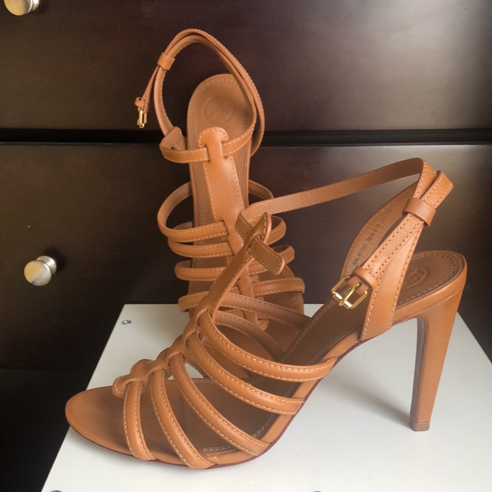 Tory Burch Luggage Brown Leather Strappy Heels 11M
